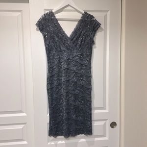 Marina dark grey lace and sequined evening/formal dress. Size 14.